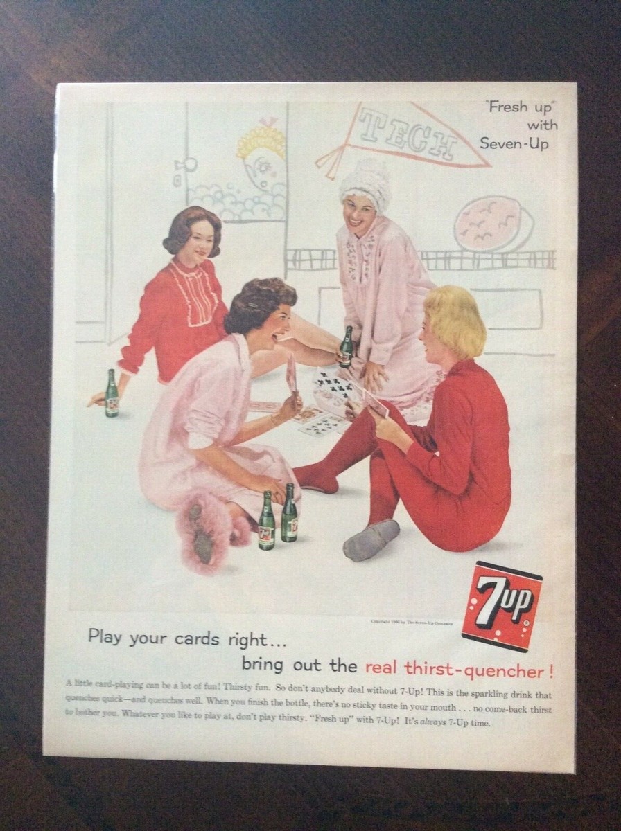 1960 vintage Original color ad 7up Real Thirst Quencher