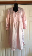 Intimate Moods Satiny Pink Embroidered Nightgown Cotton Lined Sz Medium
