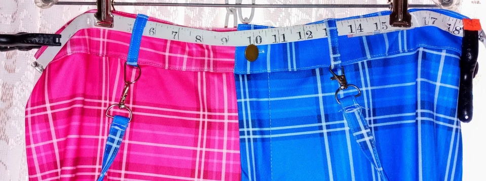 Pantalones de mujer talla XXL rosa/azul negro cremalleras anillos en D tartán gótico punk bondage Foto 2 de 4