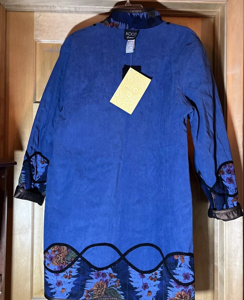 KOOS Of Course Reversible Patchwork Coat Jacket Sz M Blue Faux Leather QVC NWT - Image 3 of 4