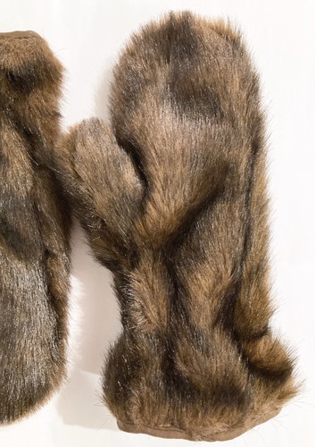 Lands End Kids Faux Fur Mittens Brown Large Fun Fuzzy Soft Like A Teddy Bear Paw - Picture 7 of 19
