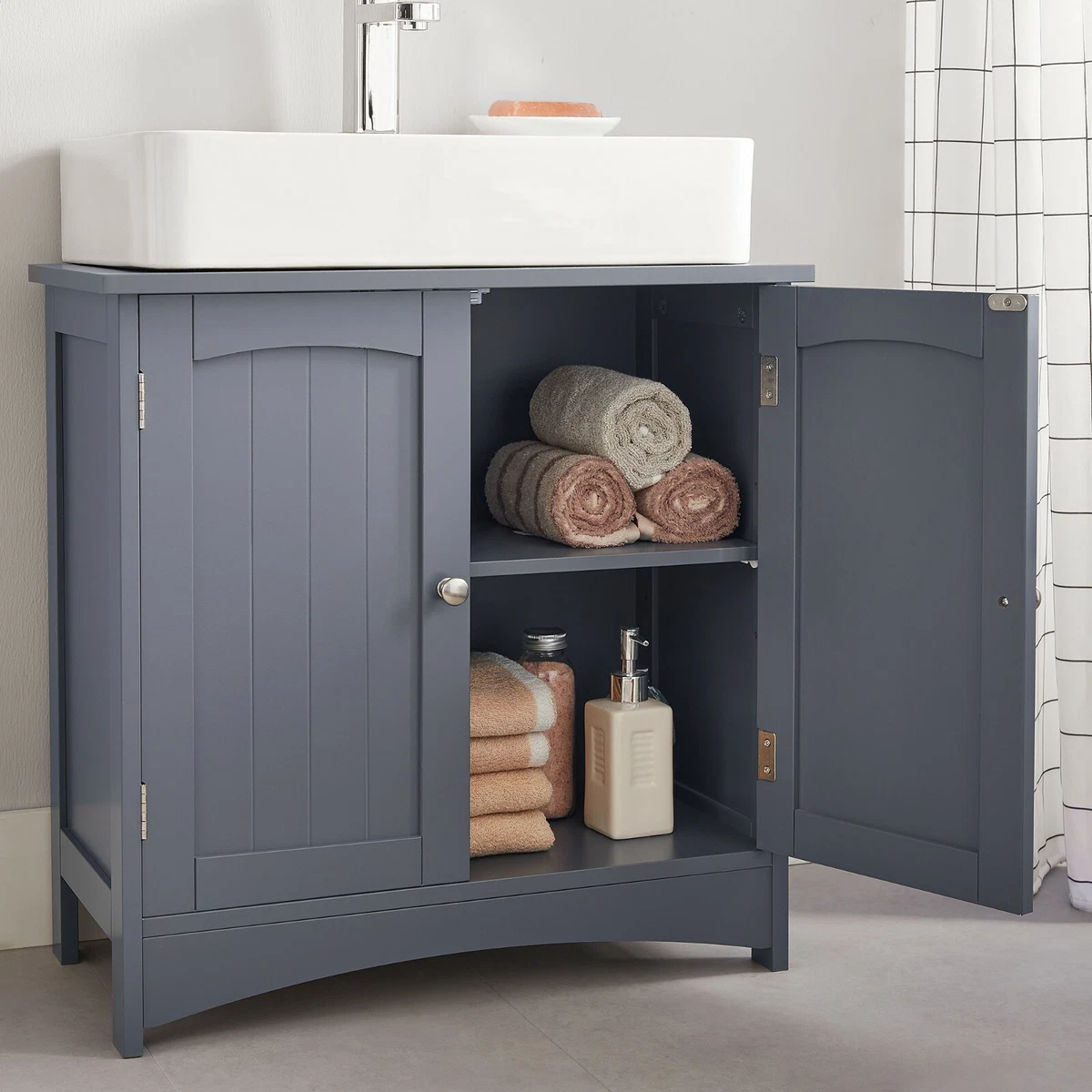 Badezimmerschrank Waschbeckenunterschrank Waschtischunterschrank grau BBC001G01