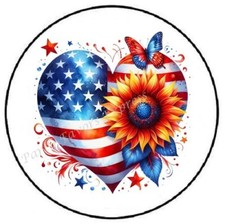 FLAG HEART WITH SUNFLOWER PATRIOTIC ENVELOPE SEALS LABELS STICKERS PARTY FAVORS