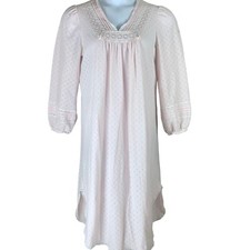 Vintage Vanity Fair Nightgown Size Medium Pastel Pink Lace Trims Polka Dot Sheer