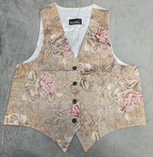 Vintage Nadia Embroidered PALE ROSE Tapestry Women's LG Grandmacore Vest NEW