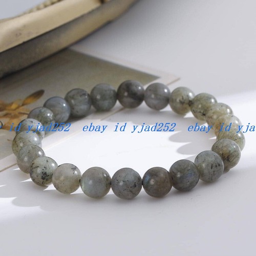 Natural Labradorite Stone Bracelet 8mm Gray Crystal Stretch Bracelet Handmade - Picture 5 of 12