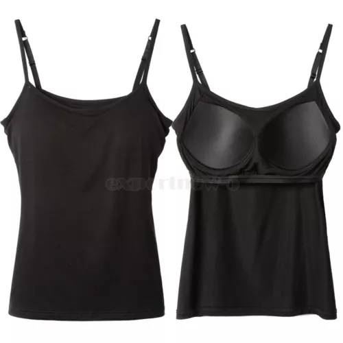 Damen Tank Top verstellbarer Riemen Unterhemd mit eingebautem gepolstertem BH Weste Cami USA - Bild 14 von 30