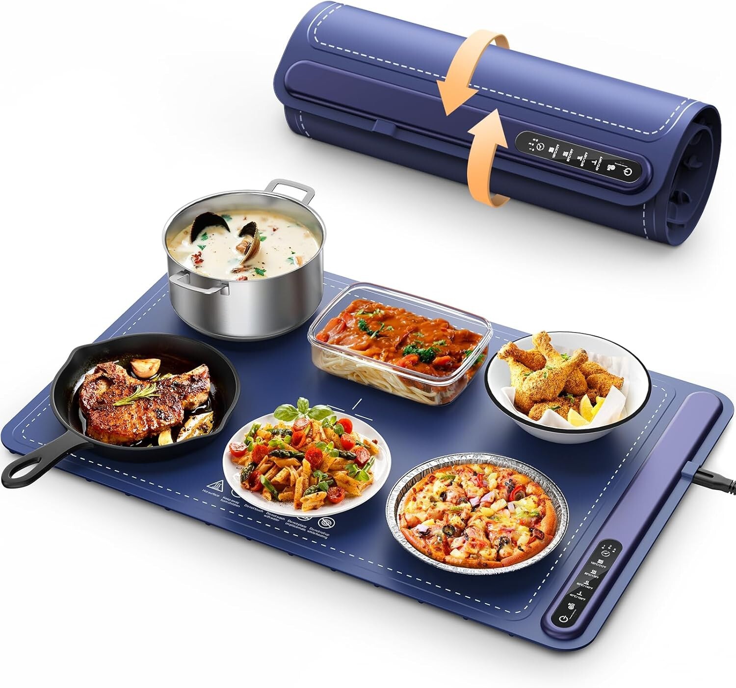 Versatile Food Warming Mat with 4 Levels of Temperature Control & Timer Settings