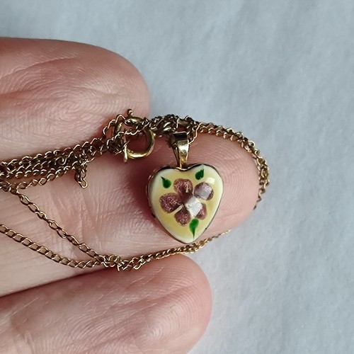 Vtg 14 Kt Gold Filled G.F.PPC Mini Locket Pendant Chain Heart Porcelain, 1.2 g - Picture 8 of 11