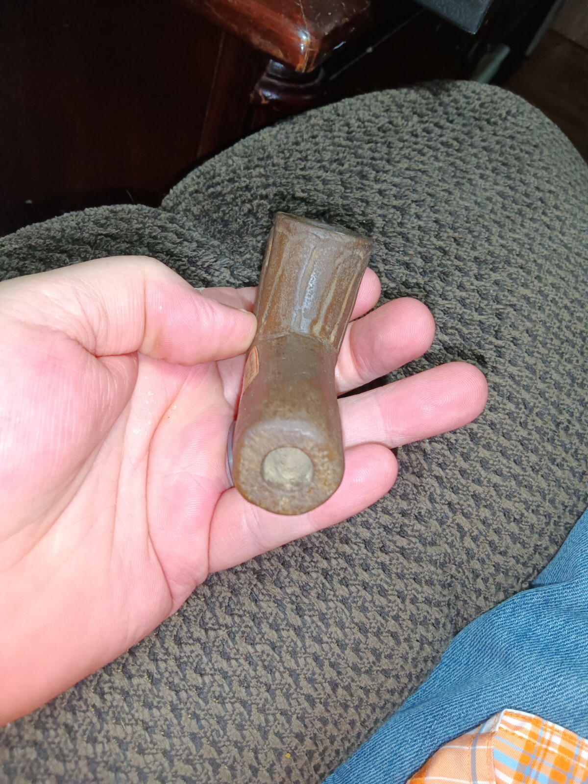 Authentic Wisconsin Engraved Hard Stone Elbow Pipe Indian Arrowhead