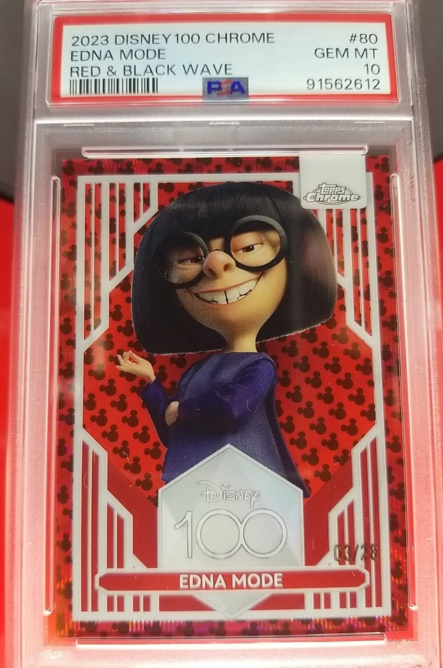 2023 TOPPS CHROME DISNEY 100 RED & BLACK WAVE #80 EDNA 03/28 PSA GEM 10 - POP 5 - Image 2 of 3