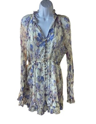 Zimmermann Tama Iris Silk Playsuit Romper Floral Ruffle Button Front No Belt 3