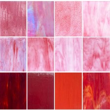 12 Sheets Mixed Red Pink Stained Glass Sheets, 4 x 6 inch Stained Glass Supplies