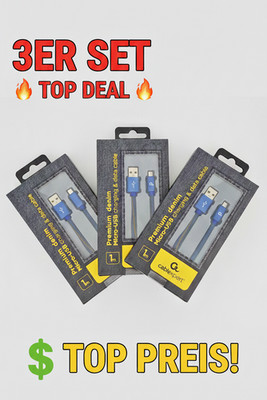 3er Set Micro-USB Ladekabel 1m Cablexpert Premium geflochten 2,1A Datenkabel