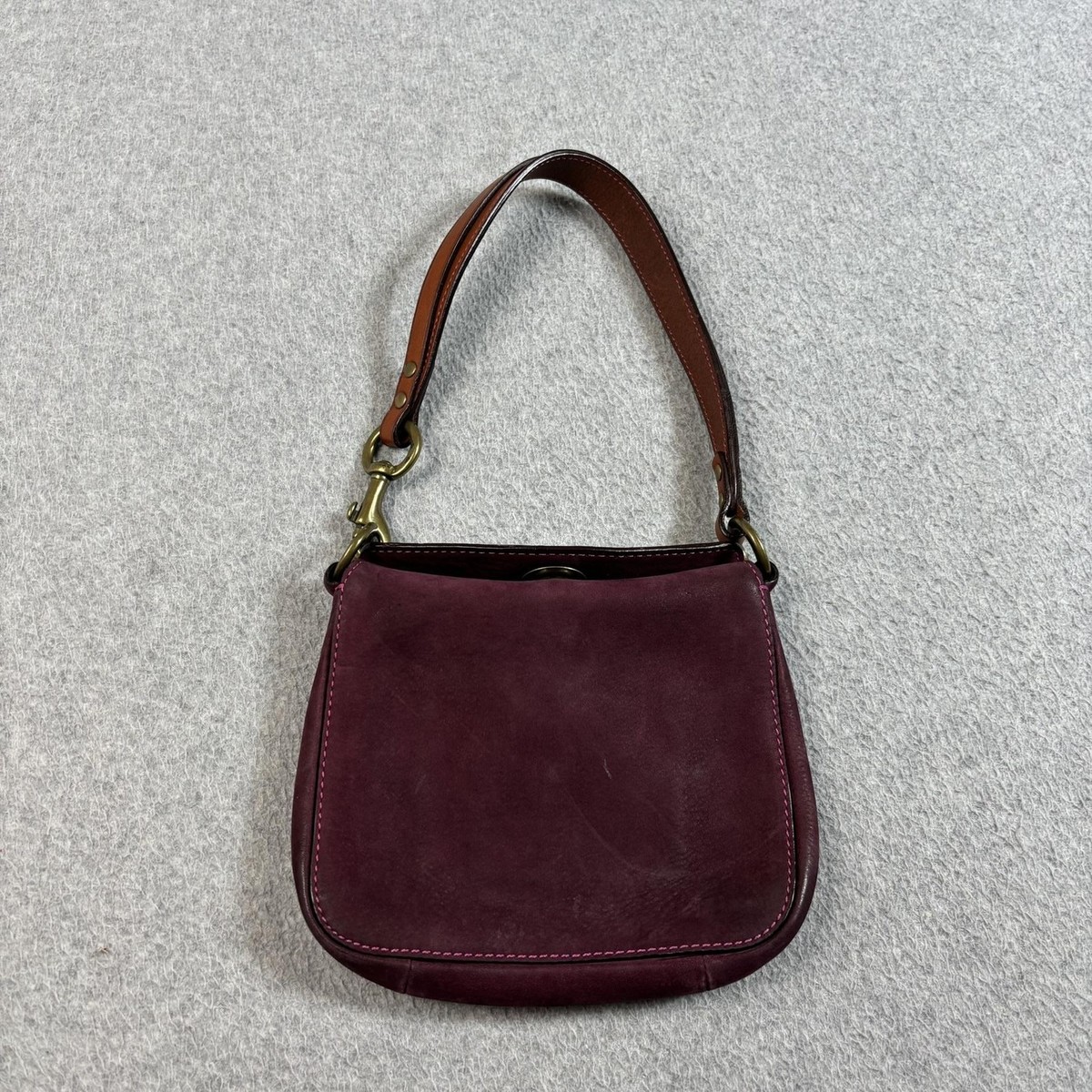Vintage Coach Purse Womens Mini Suede Burgundy Suede Hobo Pink 