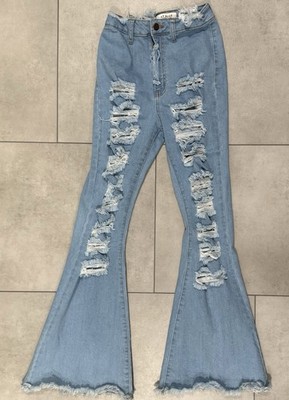 AP Blue By Aphrodite Jeans Womens Distressed Flared Denim Stretch High Rise5(27)