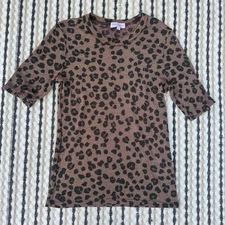 Michael Stars Leopard Print Top Short Sleeve Tee Casual Brown Size Large