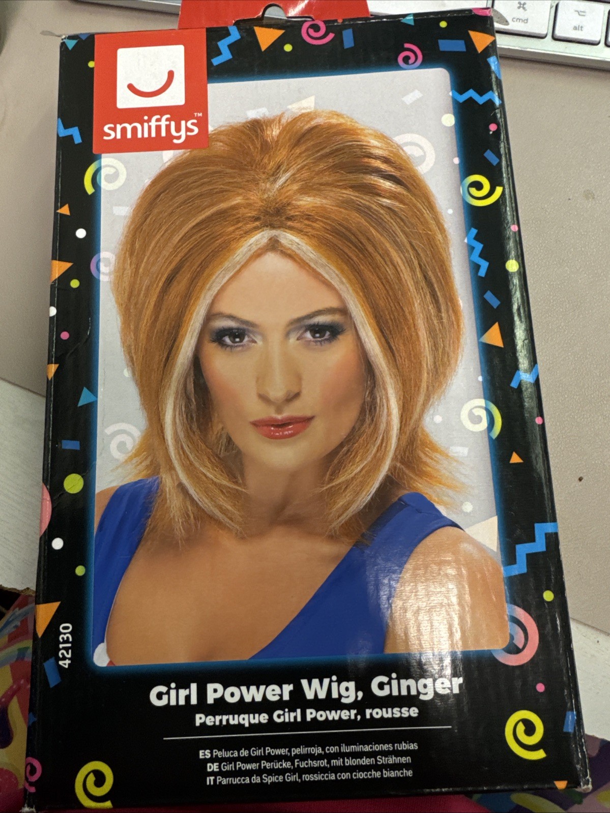 Smiffys Girl Power Wig, Ginger with Blonde Streaks Fancy Dress Accessory