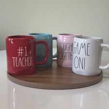 Rae Dunn Coffee Mug Bright Colors Set of 4 Letters & Signs Contemporary Giftable