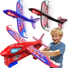 3 Pack Airplane Launcher with Glowing Eyes  -Pattern Wings,2 Flight Modes Ou...