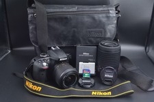 Nikon D3300 DSLR Camera Black Kit w/ AF-S 18-55mm  55-200mm VR Lens I98