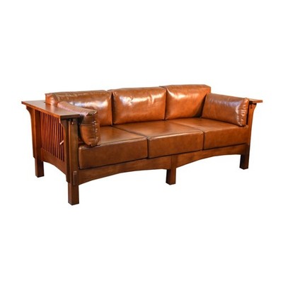 Crofter Style Sofa - Solid Quarter Sawn White Oak And Leather Cushions