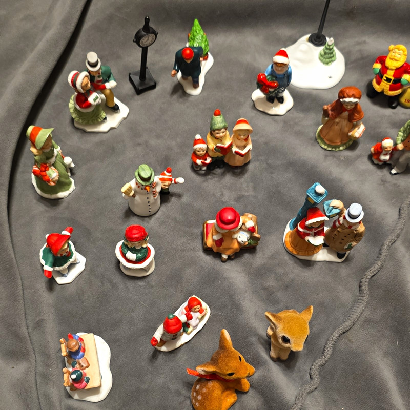 Christmas Mini Ceramic Figurines Lot Hand Painted Santa Snowman Carolers 1987