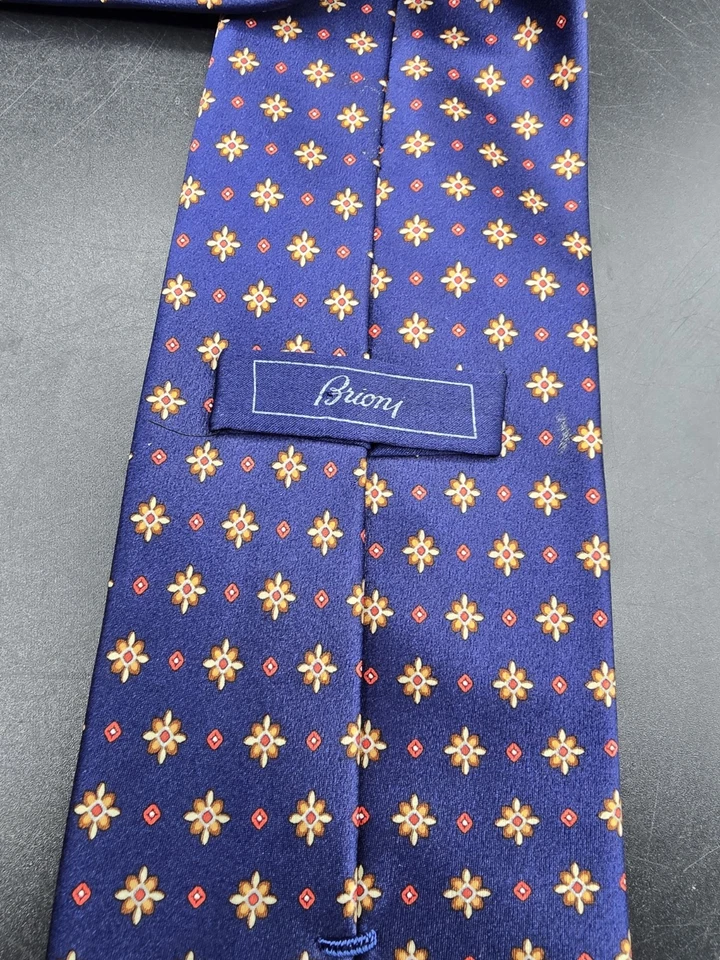 Brioni Made In Italy Blue Geometric Textured Silk Shiny Neck Tie 60” - Image 3 of 4