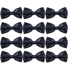 Neck Bowtie Tuxedo for Men Adjustable Solid Satin Pre-tied 12 Pcs Navy Blue