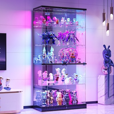 Glass Display Cabinet with RGB Lights, Clear Display Case with Human Body Sensor