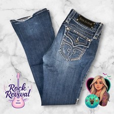 Rock Revival Celines Bootcut Jeans Women's 30 Blue Embellished Denim Flap Pocket