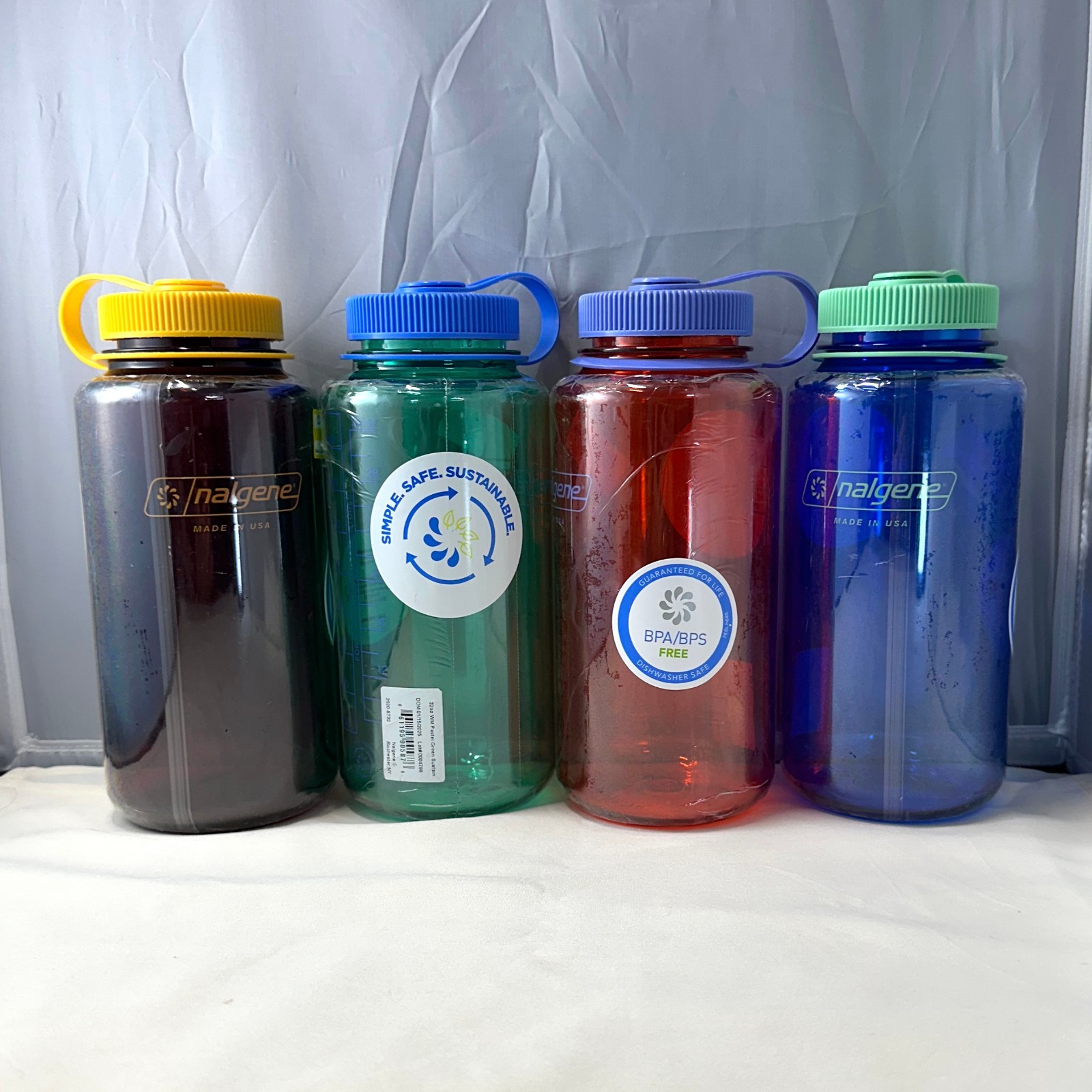4x LOT Nalgene 32oz Wide Mouth Water Bottle Mixed Colors BPA Free Made in USA