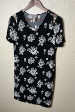 Chico’s Black Floral Cold Shoulder Shift Dress Womens 1 M 8 Wrinkle Free Travel