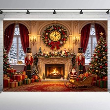 10x8ft Christmas Fireplace Backdrop Winter Forest Background for Photography
