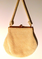 Vtg. Lumured Corde White Beaded Handbag Purse 1950's
