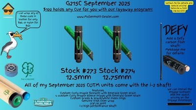 *Free Layaway* McDermott G215C September 2025 Pool Cue i-2 *Free Case & Shipping
