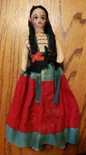 VTG INTERNATIONAL MEXICAN COSTUME RAG CLOTH DOLL 9' TALL WITH PAINTED FACE