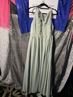 Sage Green Chiffon Halter Bridesmaid Gown Size XL | eBay