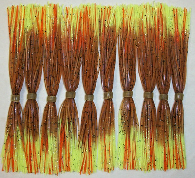 10 Silicone Skirts for 3/8 oz. &  1/2 oz. PUMPKIN BROWN, CHARTREUSE, ORANGE