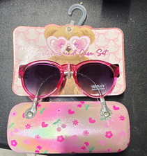 Girls Cat Eye Sunglasses  Floral Case Set Pink Frame Purple Gradient 100 UV