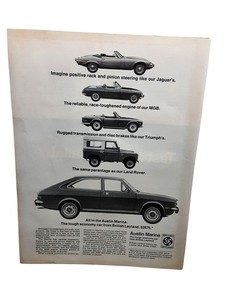 1973 Austin Marina British Leyland Vintage Car Print Ad Land Rover MGB