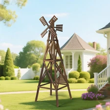 Outdoor Wood Windmill Backyard 7FT Garden Decoration Weathervane with 2-Layer