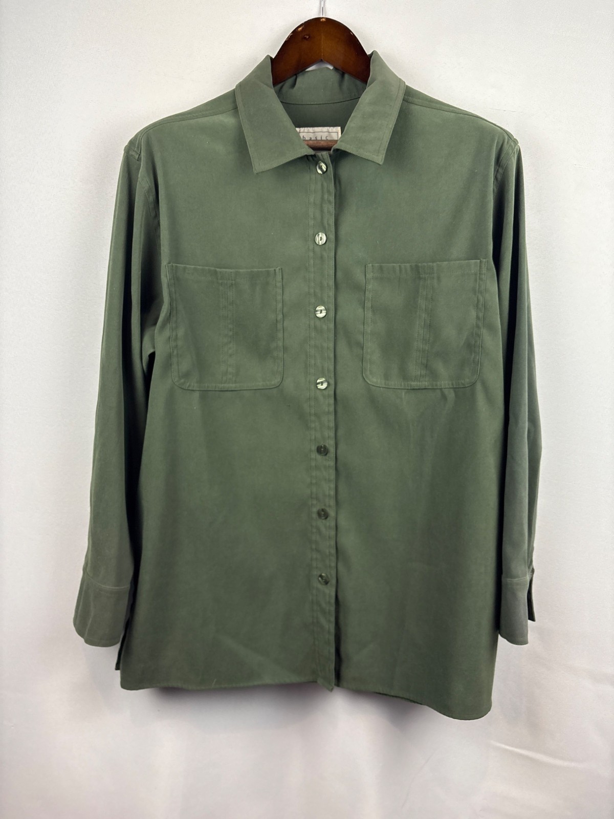 Men’s Basic Editions Large Forest Green Button Up… - image 1