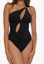 Soluna Swim Women's Standard Tahiti Asymmetric One Piece Black Swimsuit Size M