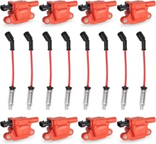 ENA Set of 8 UF413 Ignition Coil 8 Red Coils & Spark Plug Wires 