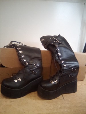 Demonia? Faux Leather Knee High Platform Boots Size 9 | eBay display picture 3