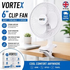 VORTEX 6 Inch Clip Fan Portable Mini Desk 2 Speed Settings Silent Operation Mesh