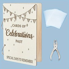 1set Wooden 2-Ring Loose Leaf Binder Postcard Phote Album Cover Word