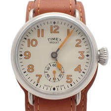 TIMEX Midget Quartz Watch Ivory Dial Brown Le...