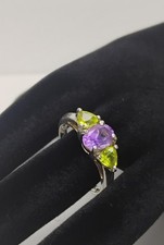 925 Sterling Silver Beautiful Amethyst Peridot Ring Size 9